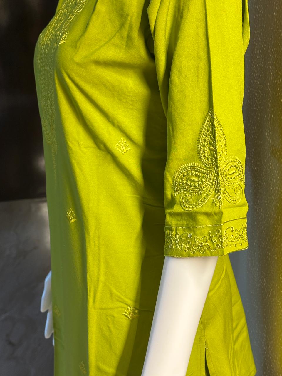 Mehdi Green Rayon Embroidered Co-Ord Set