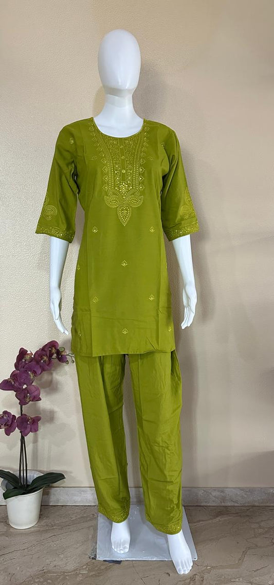 Mehdi Green Rayon Embroidered Co-Ord Set