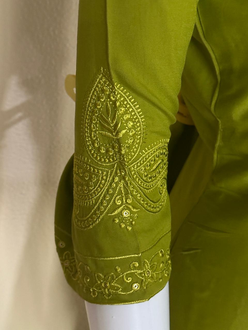 Mehdi Green Rayon Embroidered Co-Ord Set