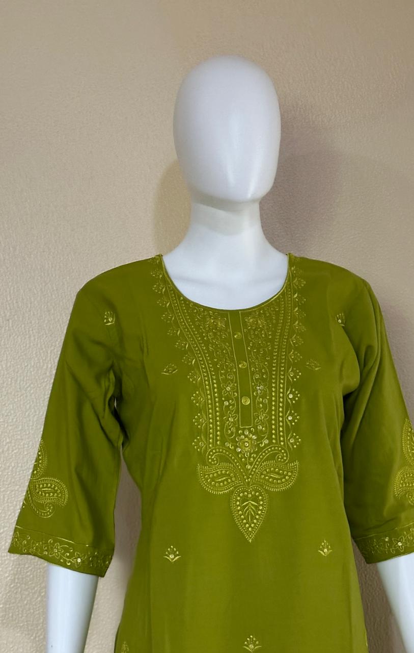 Mehdi Green Rayon Embroidered Co-Ord Set