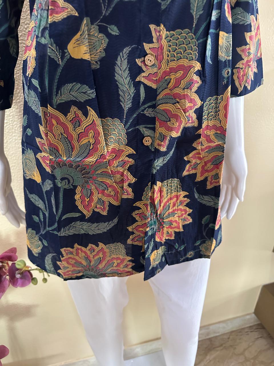Short Cotton Rayon Printed Blue Kurti