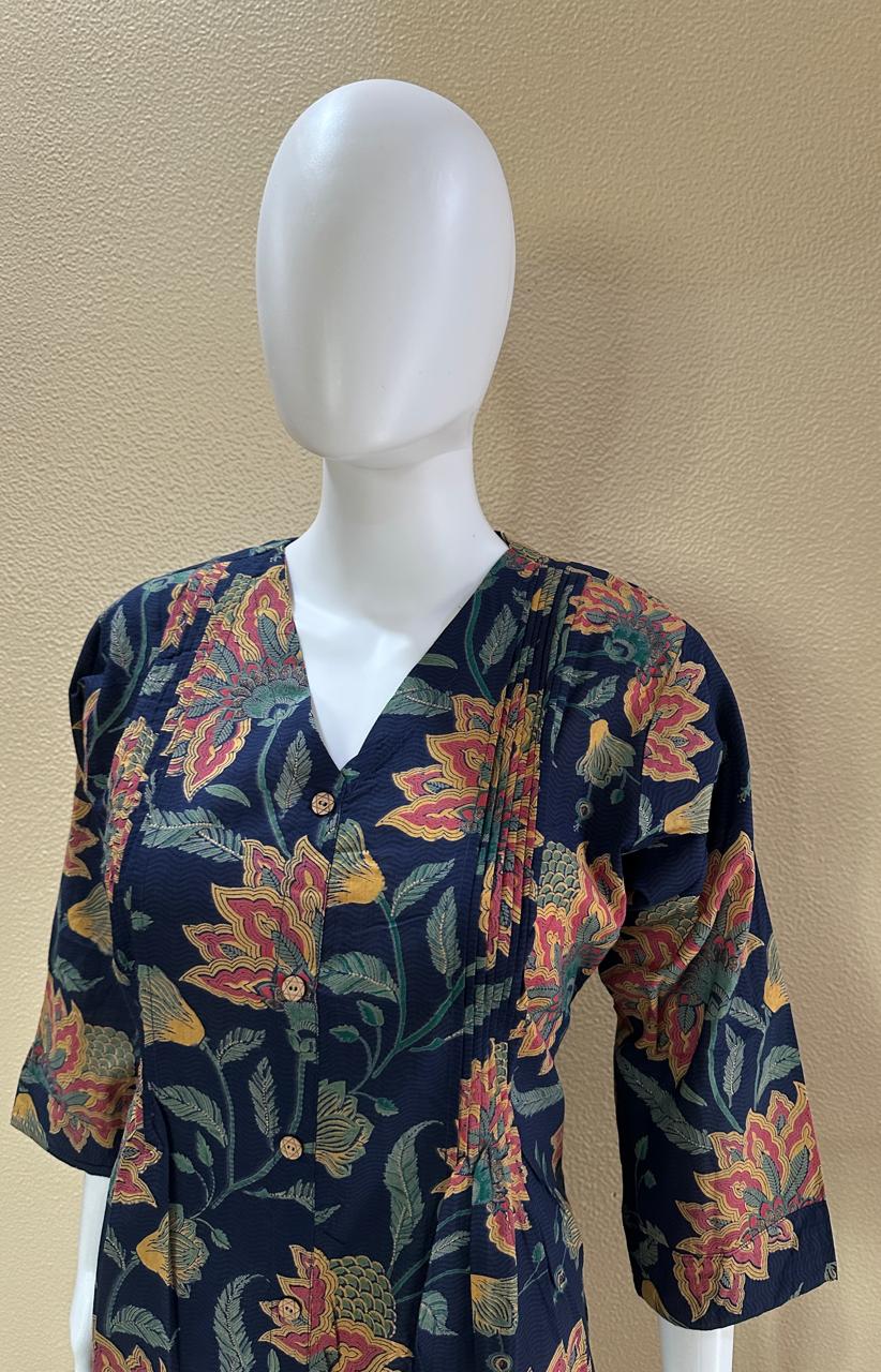 Short Cotton Rayon Printed Blue Kurti
