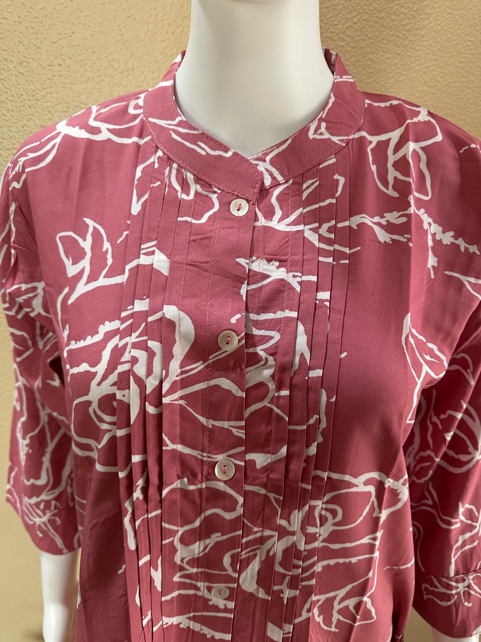 Short Cotton Rayon Printed Pink Kurti