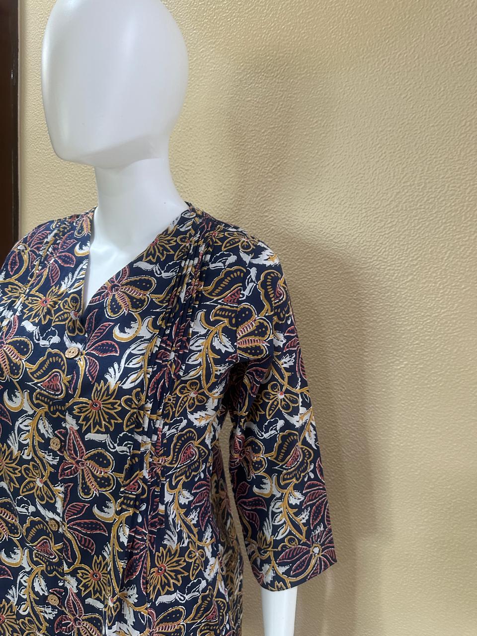 Short Cotton Navy Blue printed Kurti