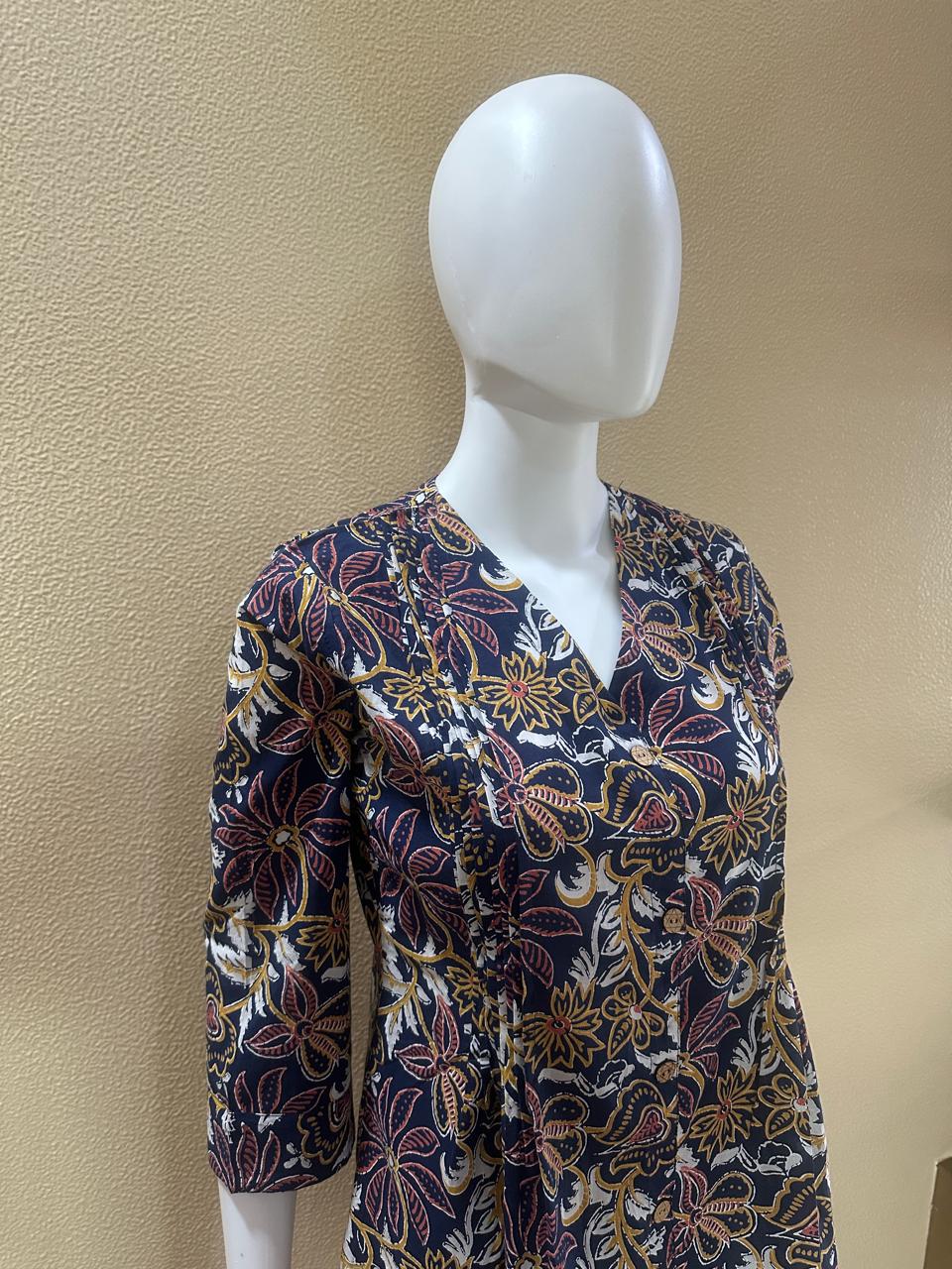 Short Cotton Navy Blue printed Kurti