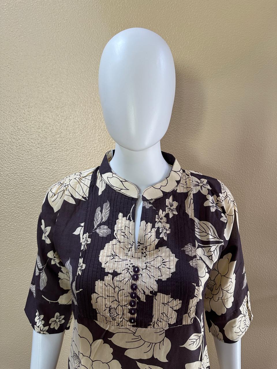 Short Cotton Rayon printed Black Kurti