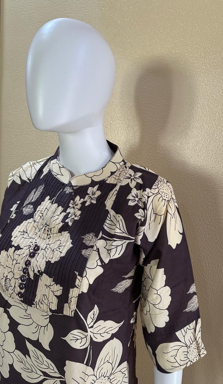Short Cotton Rayon printed Black Kurti