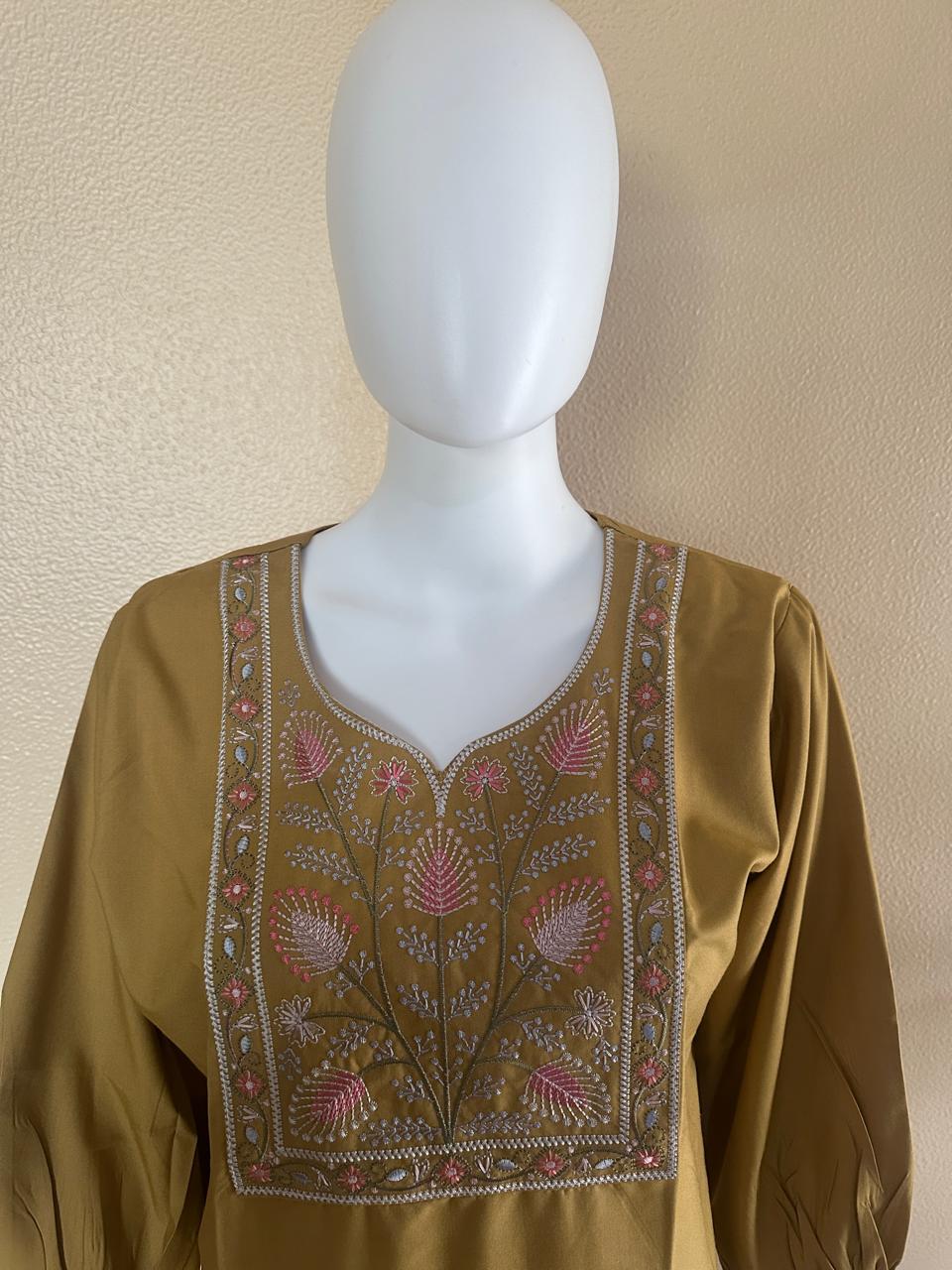 Embroidered short cotton brown Kurti