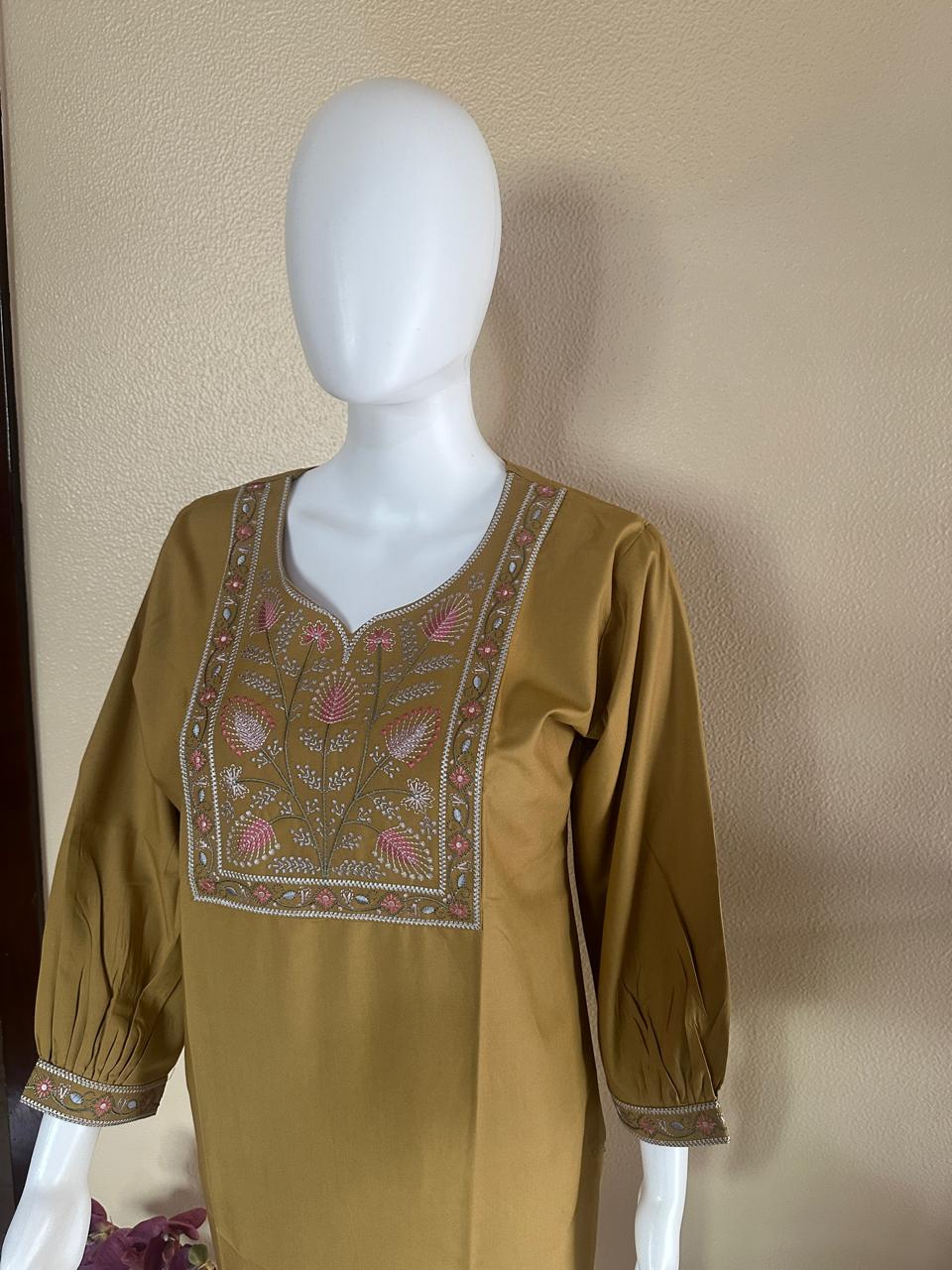 Embroidered short cotton brown Kurti