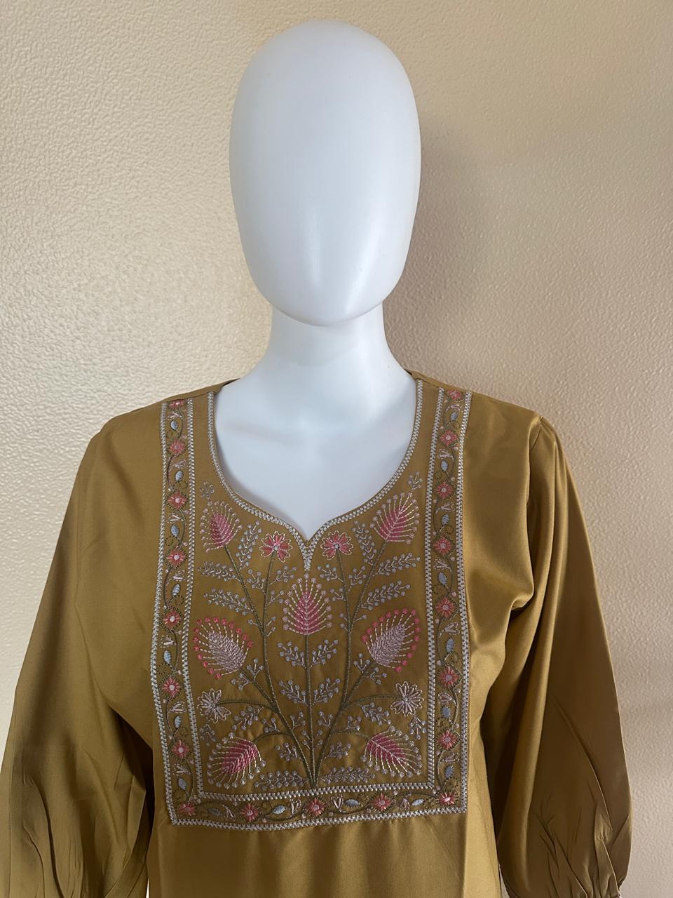 Embroidered short cotton brown Kurti