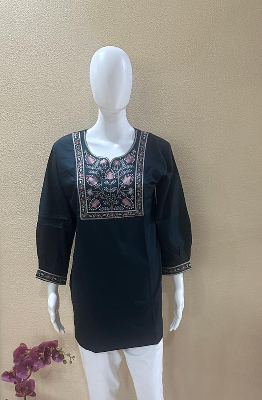Embroidered Cotton Short Blue Kurti