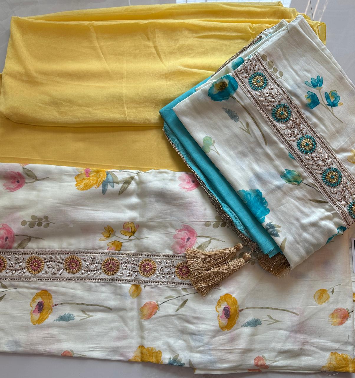 Cotton Rayon Suit Dress material with tassels on dupatta