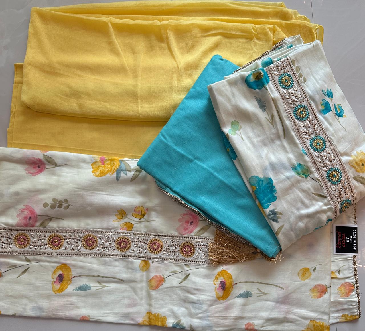 Cotton Rayon Suit Dress material with tassels on dupatta