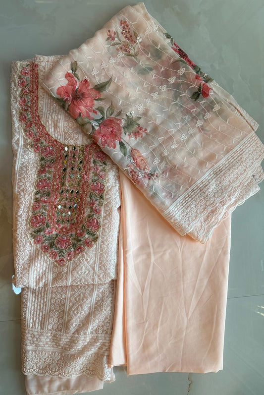 Soft Georgette embroidered with lining and Digital print embroidered Dupatta (4 Colors)