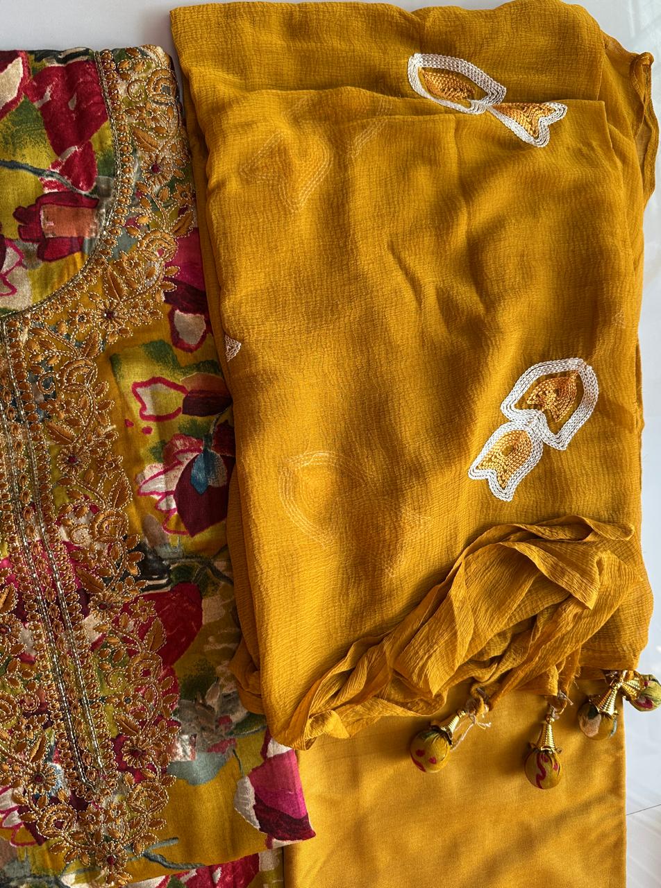 Cotton Suit embroidered with Dupatta work (2 colurs)