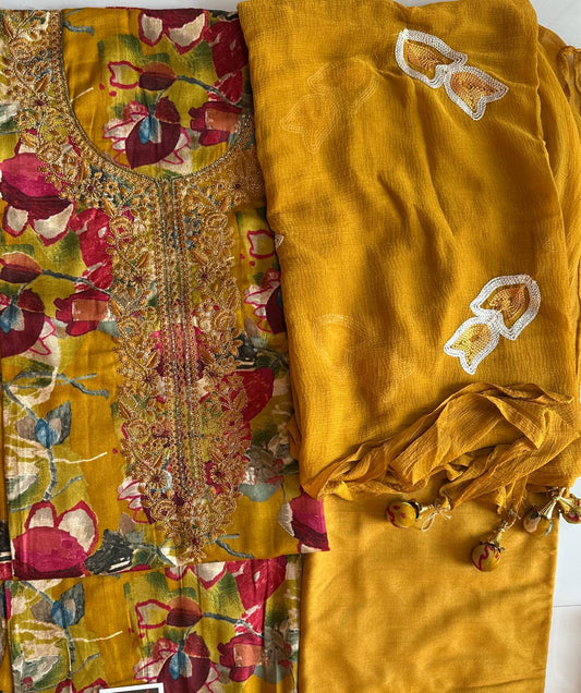 Cotton Suit embroidered with Dupatta work (2 colurs)