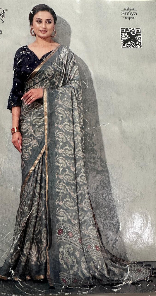 Chiffon grey saree
