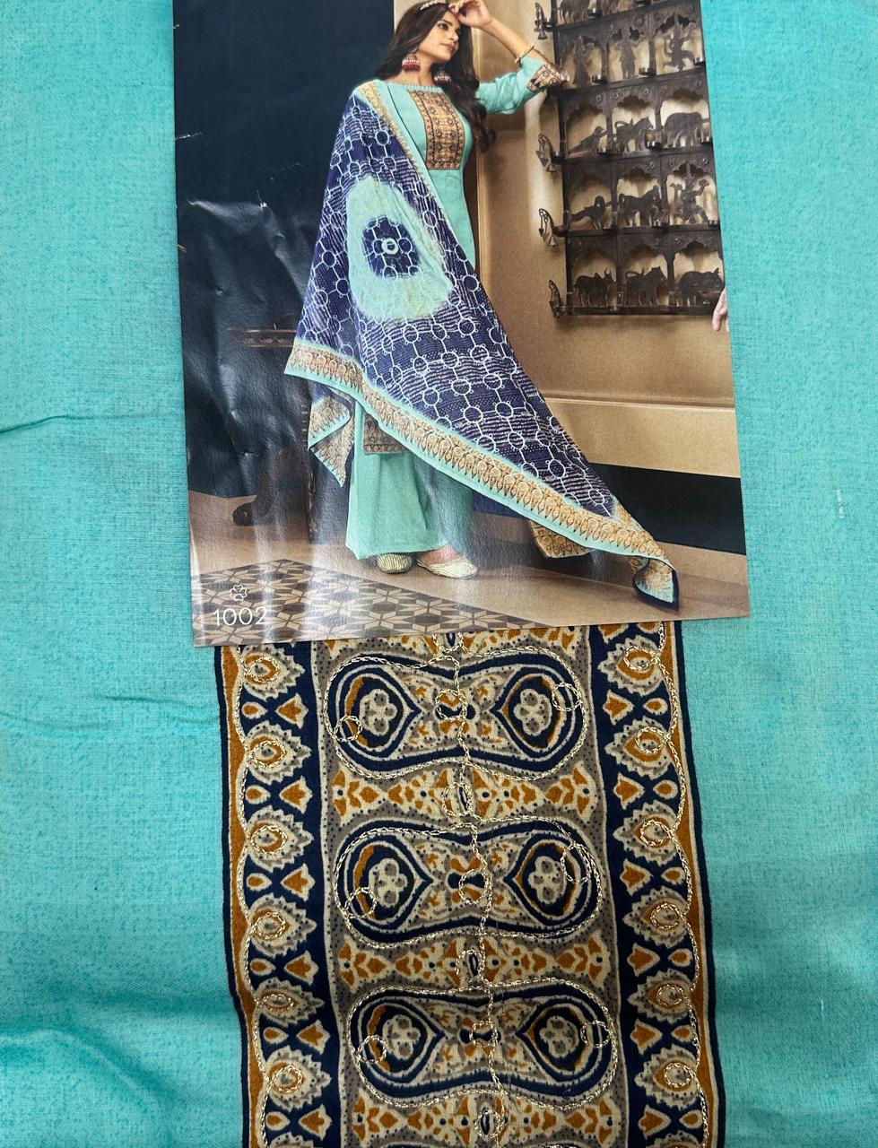 SRIVALLI collection -Rich cotton embroidered dress material with embroidered dupatta