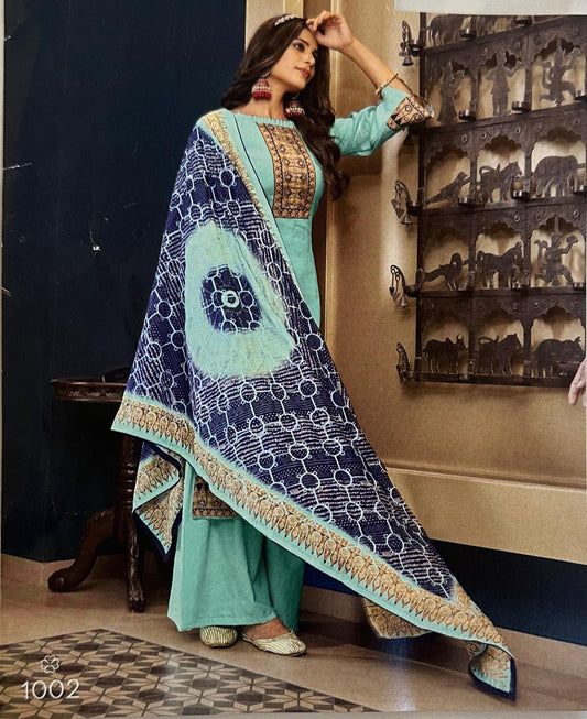 SRIVALLI collection -Rich cotton embroidered dress material with embroidered dupatta