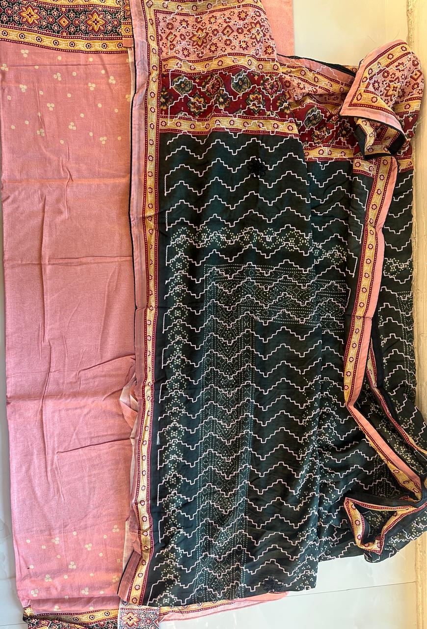 SRIVALLI Collection - Rich cotton dress material with thread embroidered dupatta