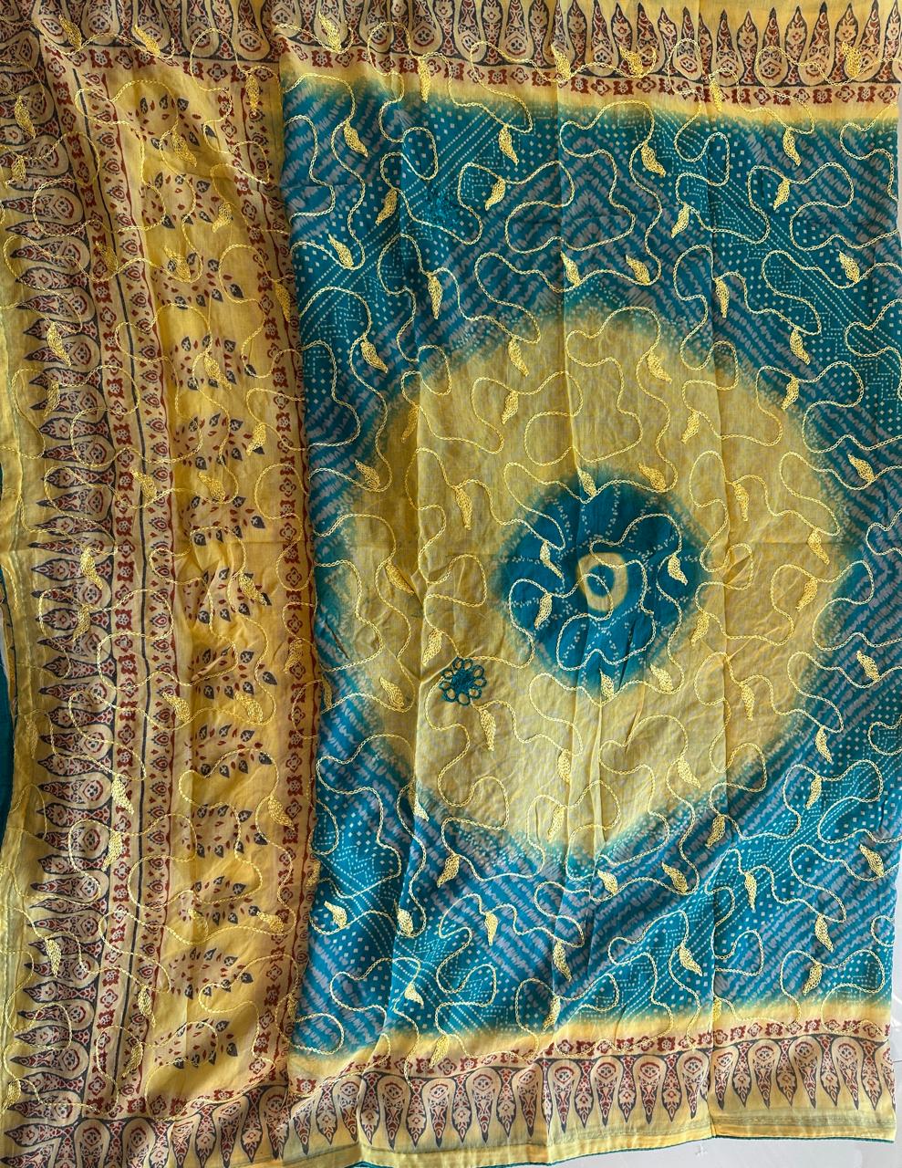 SRIVALLI Collection- Rich cotton dress material with thread embroidered dupatta