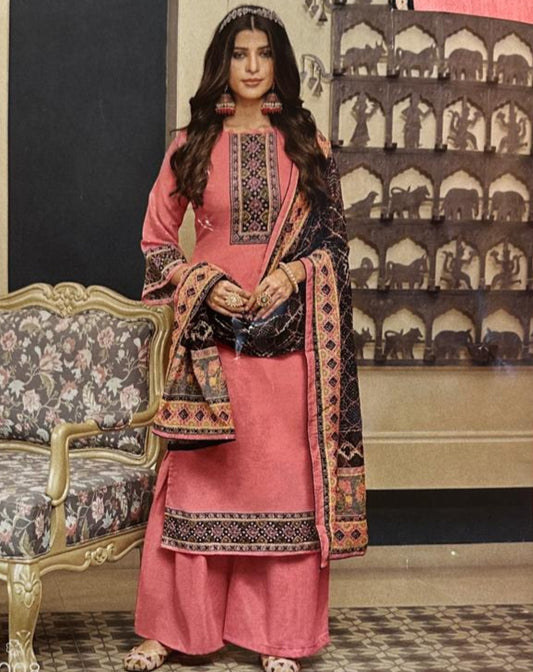 SRIVALLI Collection - Rich cotton dress material with thread embroidered dupatta