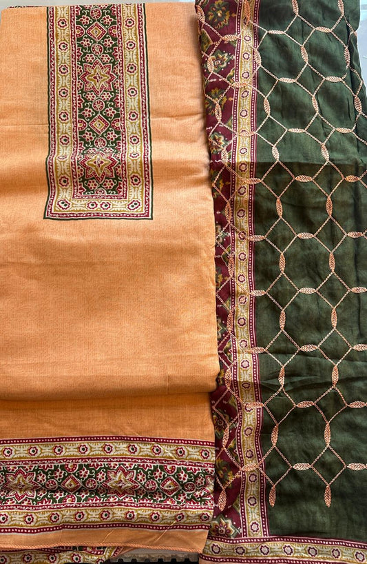 SRIVALLI Collection - Rich cotton dress material with thread embroidered dupatta