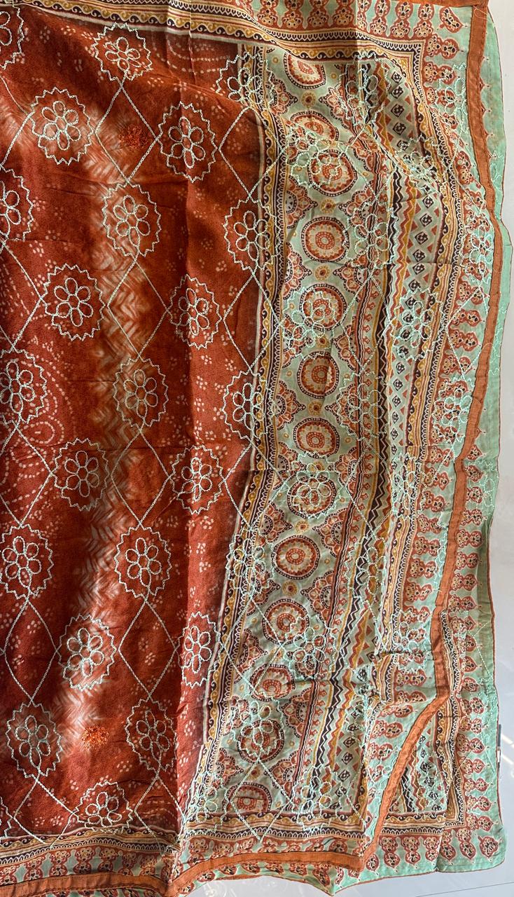 SRIVALLI Collection - Rich cotton dress material with thread embroidered dupatta