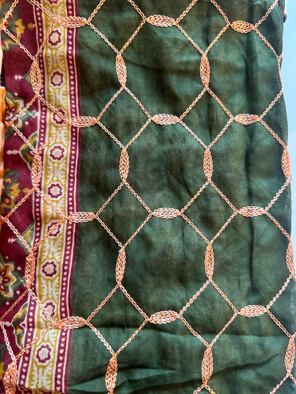 SRIVALLI Collection - Rich cotton dress material with thread embroidered dupatta