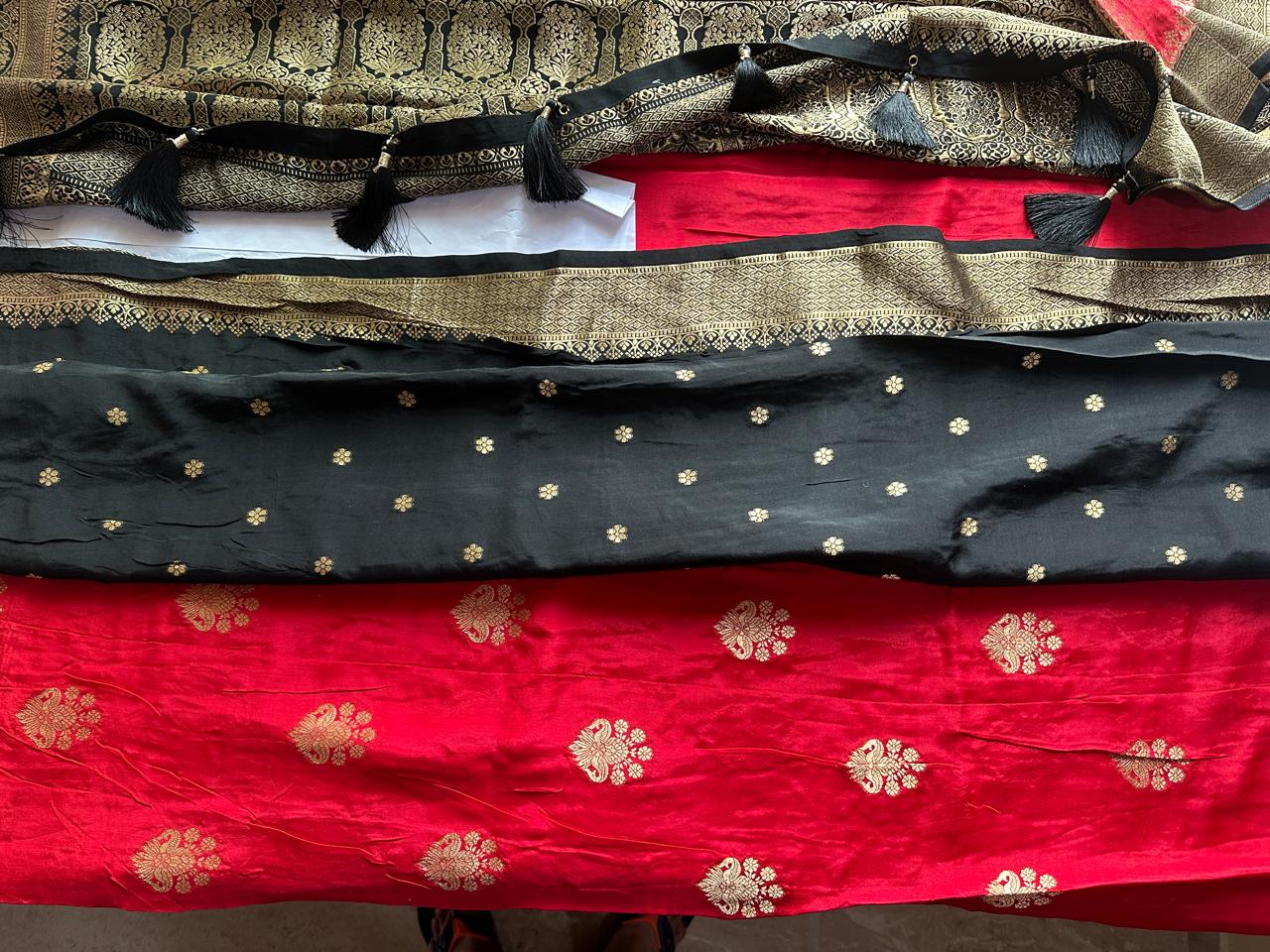 Pure Silk Saree - Red with Black Jari border