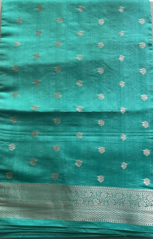 Pure Silk Banarasi Turquoise blue Saree with Blouse