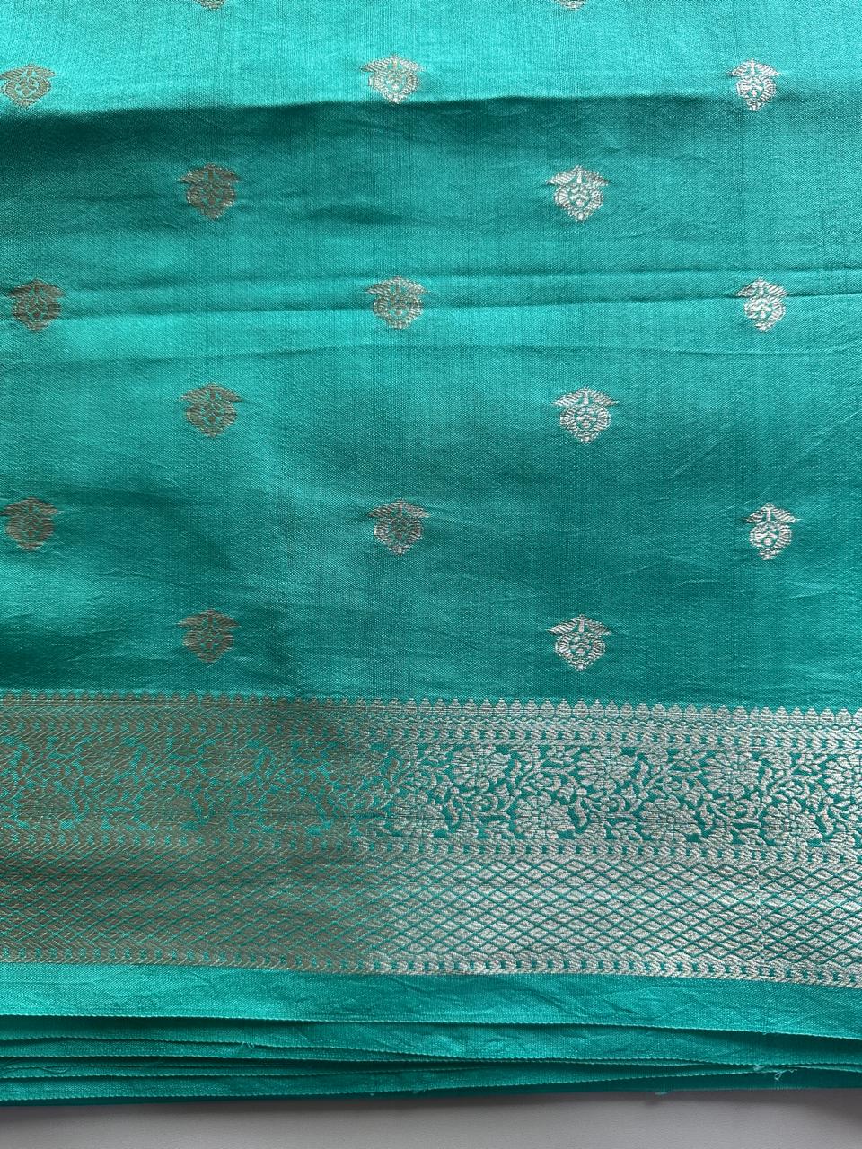 Pure Silk Banarasi Turquoise blue Saree with Blouse