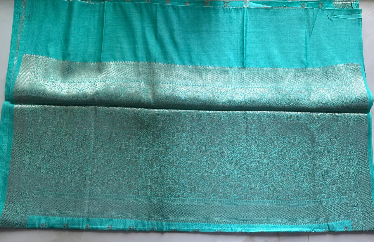 Pure Silk Banarasi Turquoise blue Saree with Blouse