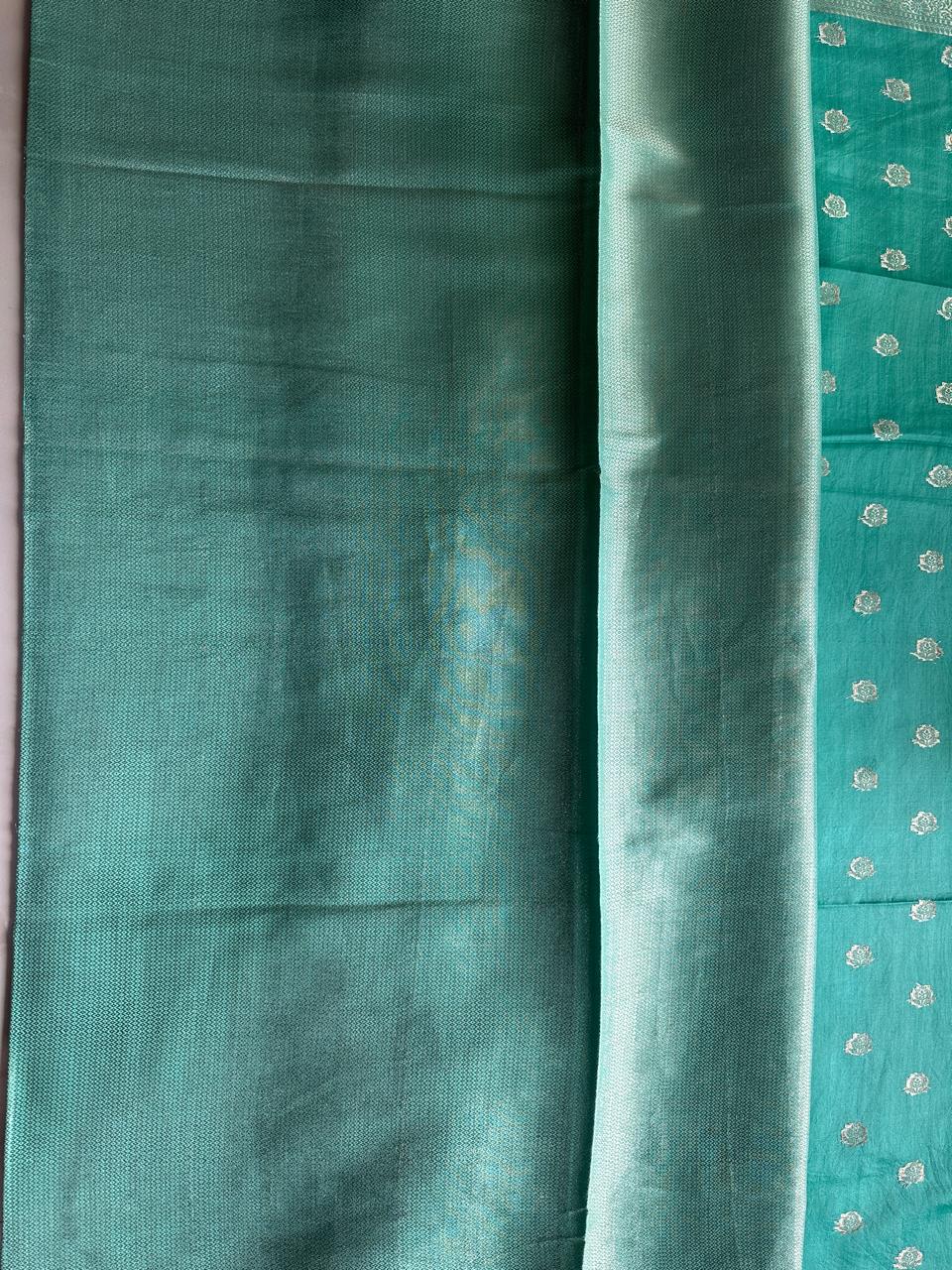 Pure Silk Banarasi Turquoise blue Saree with Blouse