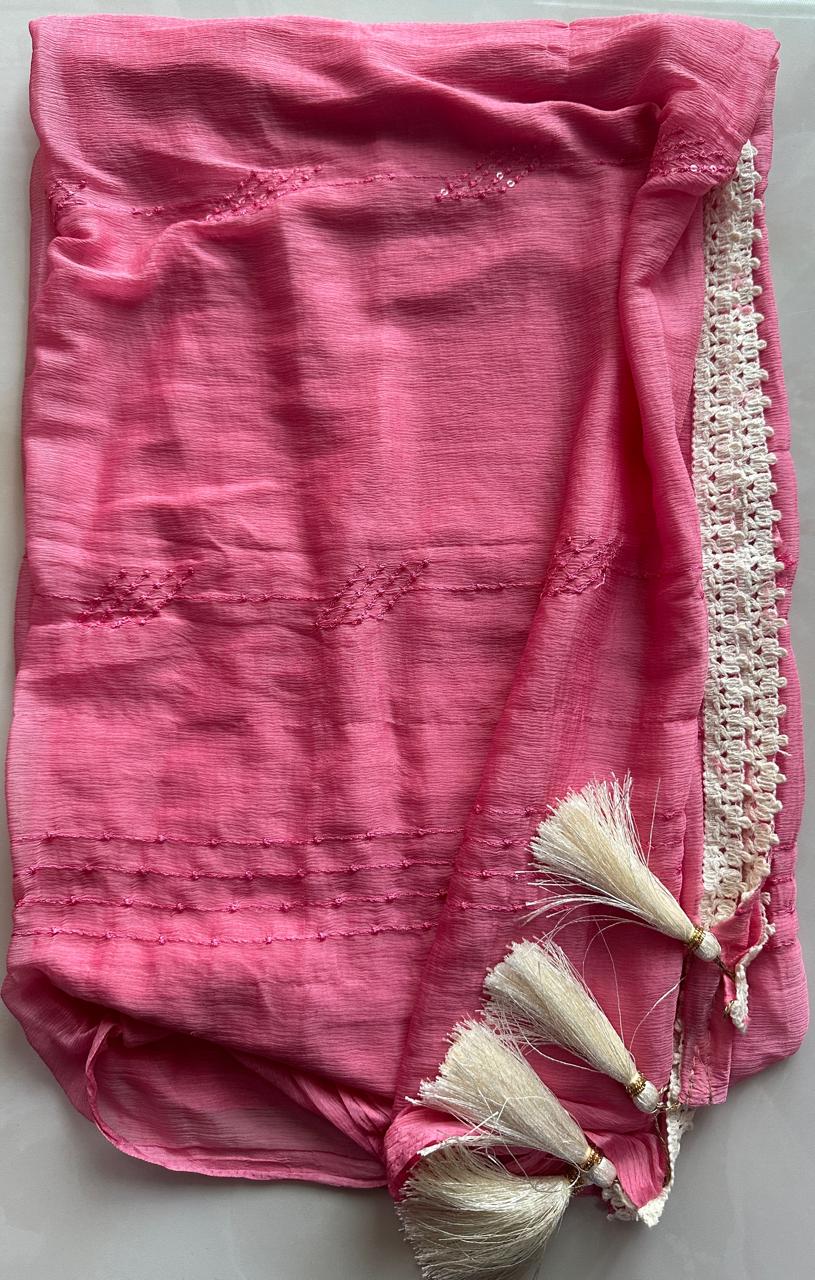 Soft Cotton dress material with dupatta - Pink and Blue