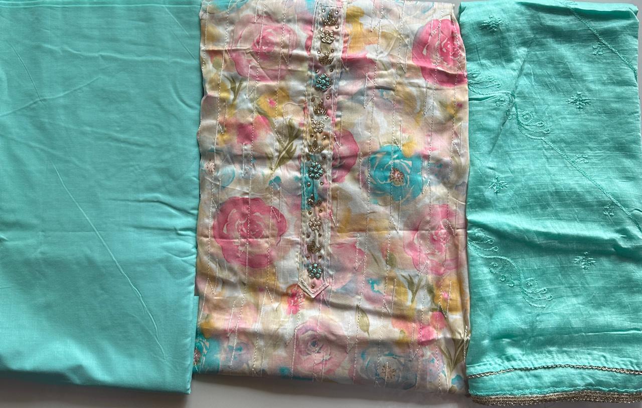 Soft cotton Dress material with blue dupatta