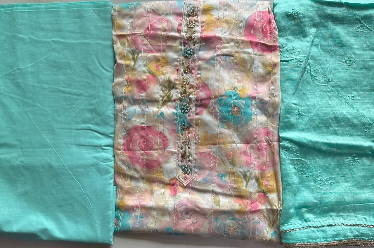 Soft cotton Dress material with blue dupatta