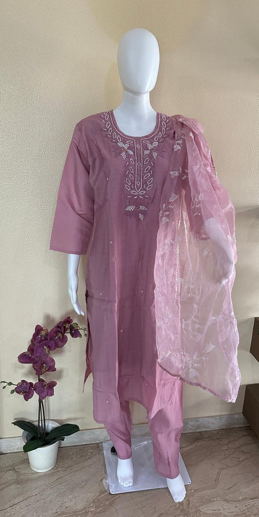 Roman silk with beads embroidery