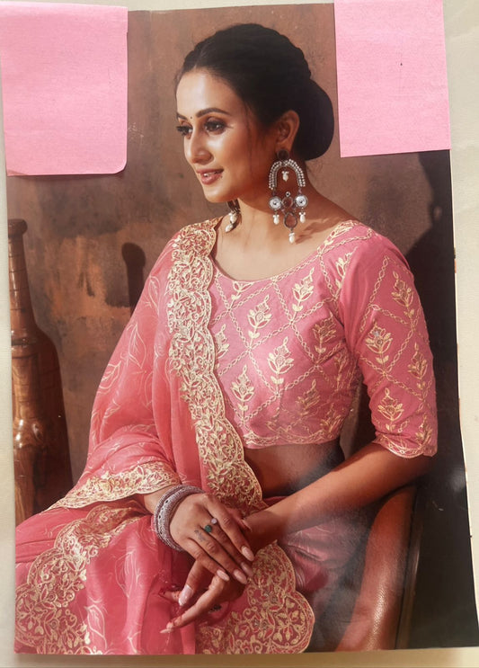 Soft georgette embroidered saree with double sided embroidered blouse (3 colors)