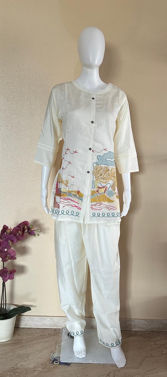 Khadi cotton co-ord set with beautiful embroidery