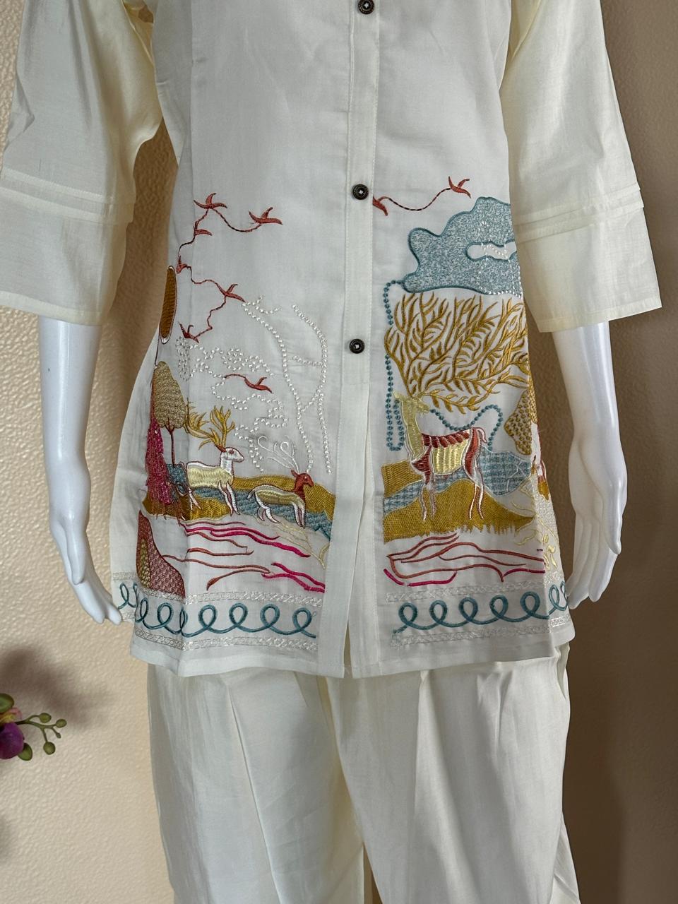 Khadi cotton co-ord set with beautiful embroidery