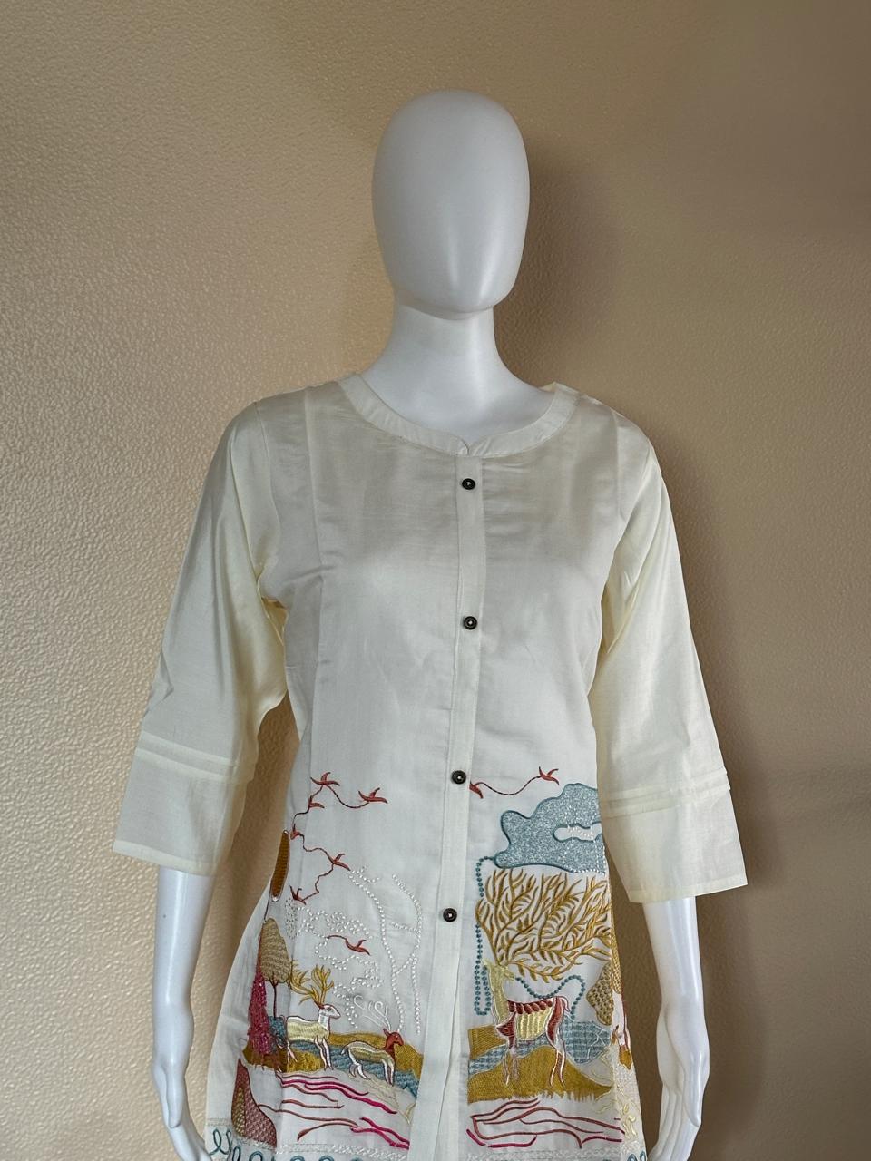 Khadi cotton co-ord set with beautiful embroidery