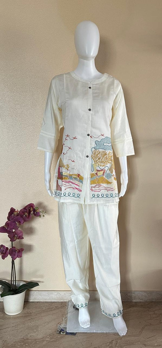 Khadi cotton co-ord set with beautiful embroidery