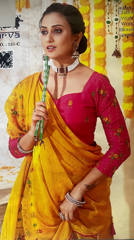Chiffon work saree with Work blouse