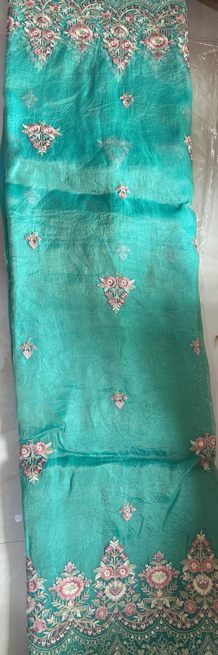 Designer organza crush partywear heavy embroidered saree