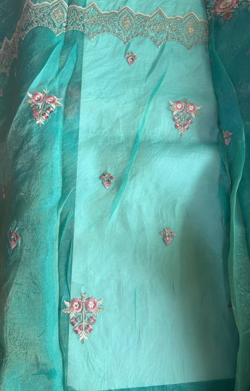 Designer organza crush partywear heavy embroidered saree