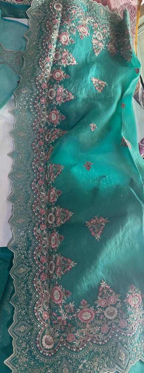 Designer organza crush partywear heavy embroidered saree