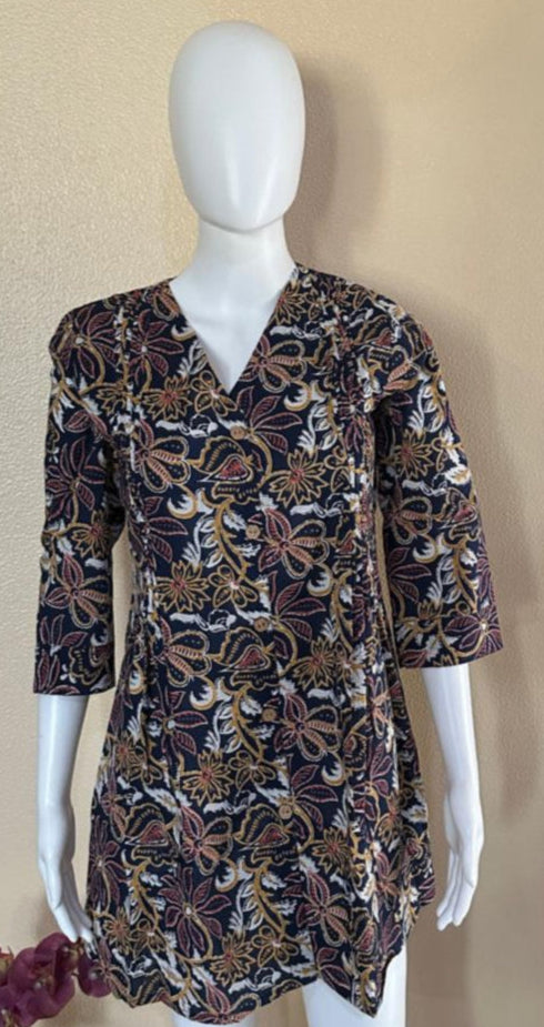 Short Cotton Navy Blue printed Kurti