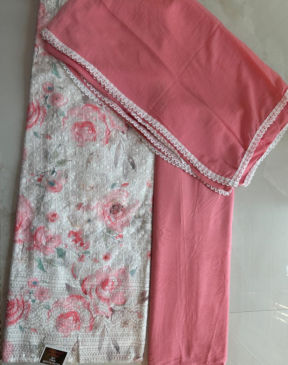 Hakoba Chikan Cotton Suit Dress material with Dupatta (3colours)