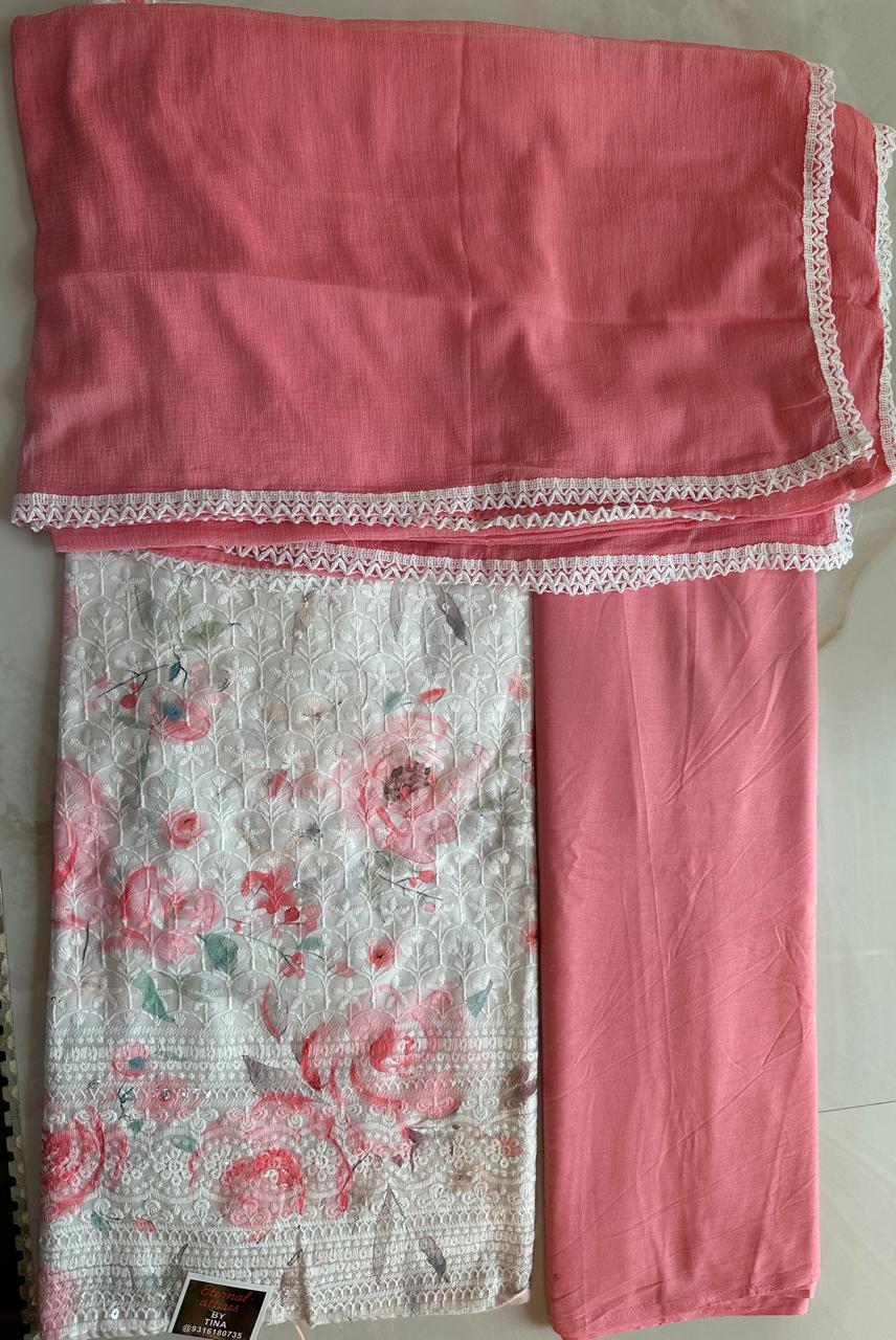 Hakoba Chikan Cotton Suit Dress material with Dupatta (3colours)